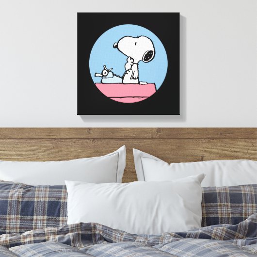 pinda's | Snoopy bij de schrijfmachine Canvas Afdruk (Insitu (Slaapkamer))