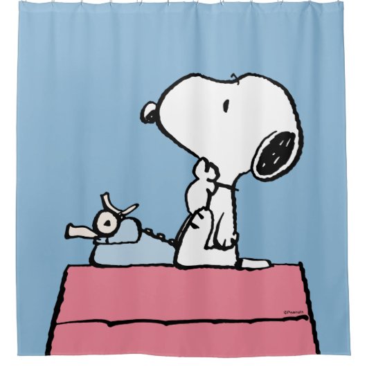 pinda's | Snoopy bij de schrijfmachine Douchegordijn (Voorkant)