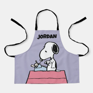 pinda's   Snoopy bij de schrijfmachine   Jouw name Schort