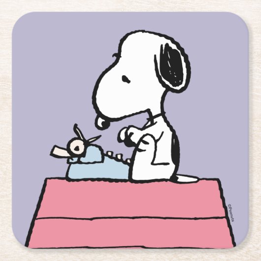 pinda's | Snoopy bij de schrijfmachine Kartonnen Onderzetters (Voorkant)