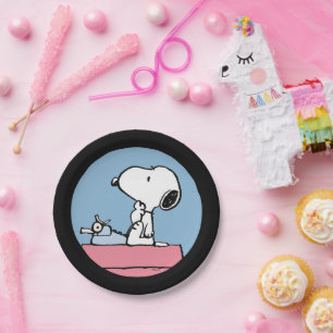 pinda's   Snoopy bij de schrijfmachine Papieren Bordje