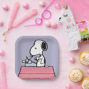 pinda's Snoopy bij de schrijfmachine Papieren Bordje