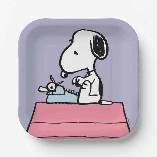 pinda's | Snoopy bij de schrijfmachine Papieren Bordje (Voorkant)