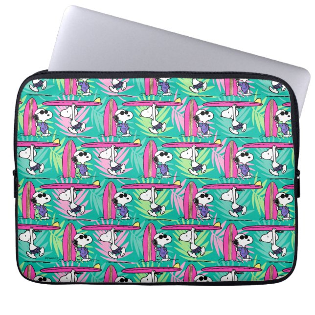 pinda's | Snoopy Blauwgroen Surf Patroon Laptop Sleeve (Voorkant)
