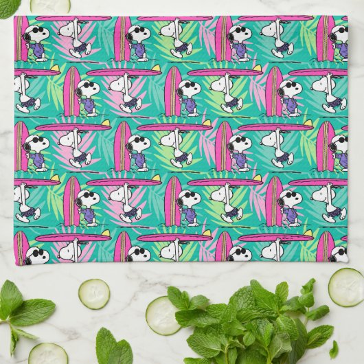 pinda's | Snoopy Blauwgroen Surf Patroon Theedoek (Gevouwen)