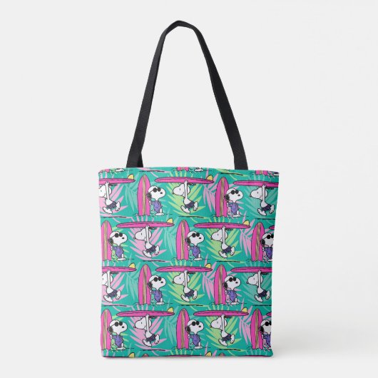 pinda's | Snoopy Blauwgroen Surf Patroon Tote Bag (Achterkant)