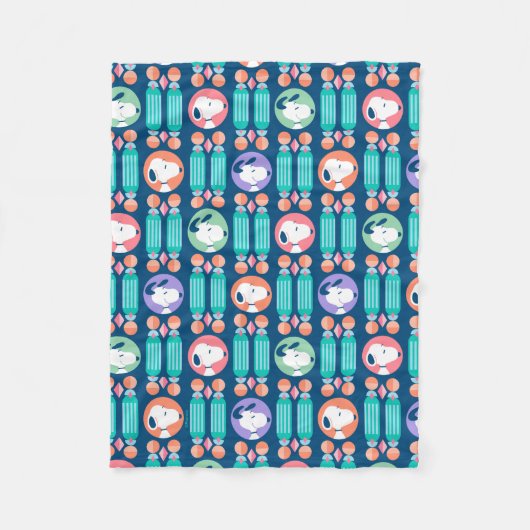 pinda's | Snoopy Dark Blue Deco Dreams Patroon Fleece Deken (Voorkant)