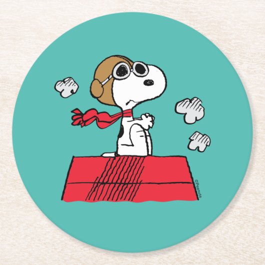 pinda's | Snoopy de Flying Ace Ronde Kartonnen Onderzetter (Voorkant)