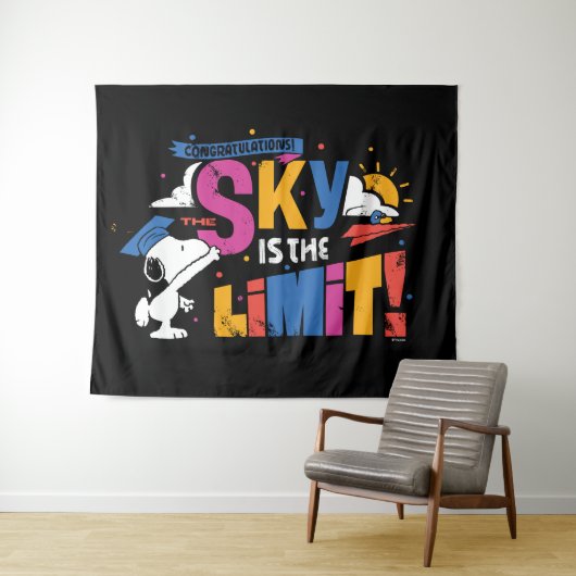 Pinda's Snoopy de lucht is de limiet afstuderen Wandkleed (In Situ (horizontaal))