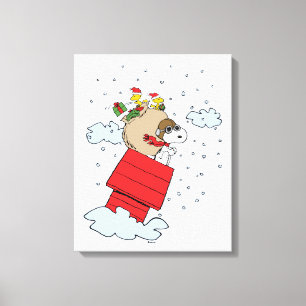 pinda's Snoopy de vliegende aas met kerst Canvas Afdruk