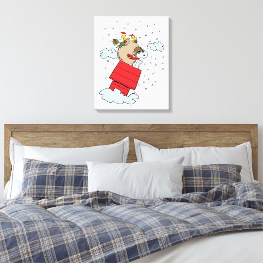 pinda's | Snoopy de vliegende aas met kerst Canvas Afdruk (Insitu (Slaapkamer))