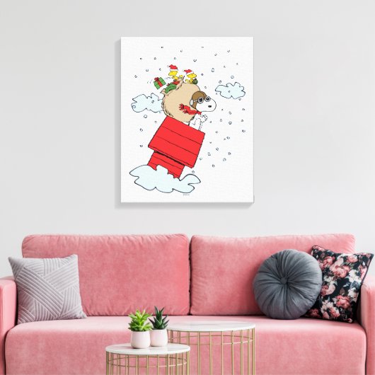 pinda's | Snoopy de vliegende aas met kerst Canvas Afdruk (Insitu (Woonkamer))
