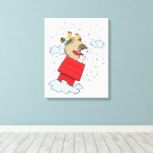 pinda's | Snoopy de vliegende aas met kerst Canvas Afdruk (Insitu (Houten vloer))