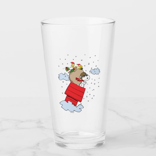 pinda's | Snoopy de vliegende aas met kerst Glas (Voorkant)
