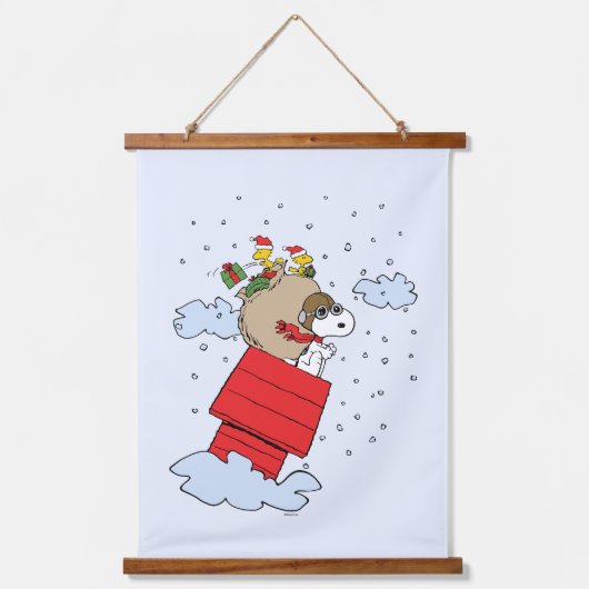 pinda's | Snoopy de vliegende aas met kerst Hangend Wandkleed (Voorkant)