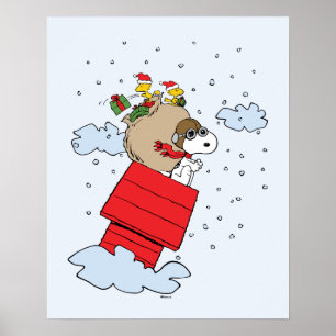 pinda's   Snoopy de vliegende aas met kerst Poster