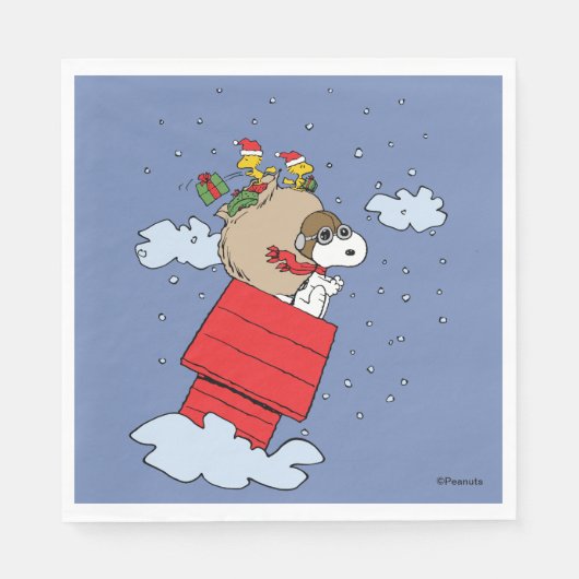 pinda's | Snoopy de vliegende aas met kerst Servet (Voorkant)