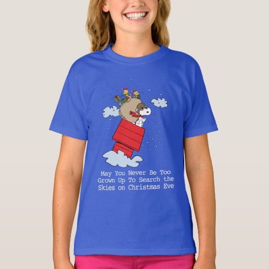 pinda's | Snoopy de vliegende aas met kerst T-shirt (Voorkant)
