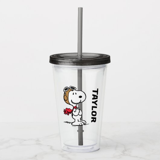 pinda's | Snoopy de vliegende luie | Jouw namen to Acryl Drinkbeker (Voorkant)
