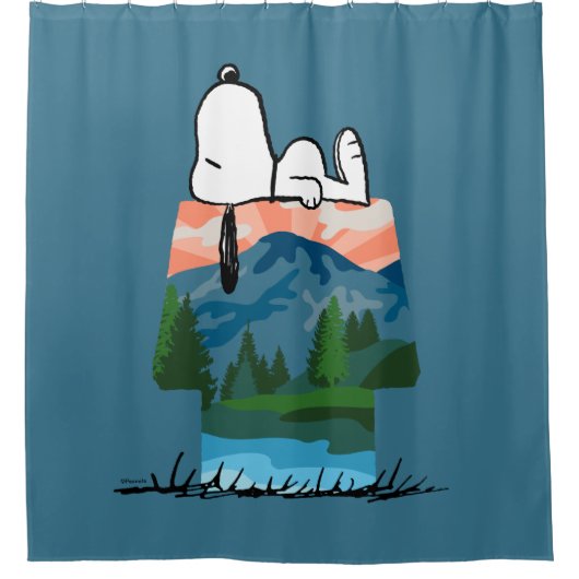 pinda's | Snoopy Dog Sunset Uitzicht Douchegordijn (Voorkant)
