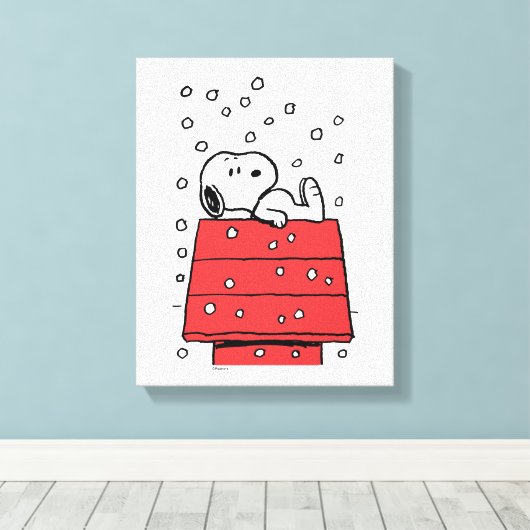 pinda's | Snoopy Doghouse Snowflakes Canvas Afdruk (Insitu (Houten vloer))