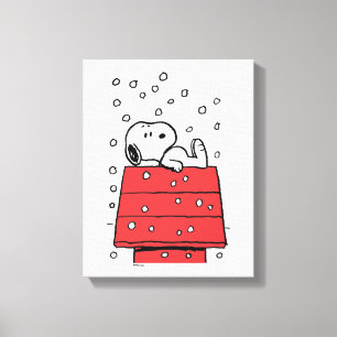 pinda's   Snoopy Doghouse Snowflakes Canvas Afdruk