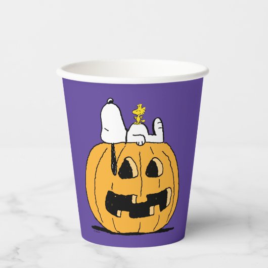 pinda's | Snoopy en Woodstock Jack-O-Lantern Papieren Bekers (Voorkant)