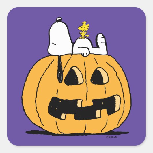 pinda's | Snoopy en Woodstock Jack-O-Lantern Vierkante Sticker (Voorkant)