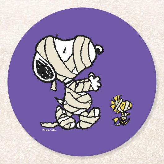 pinda's | Snoopy en Woodstock Mummies Ronde Kartonnen Onderzetter (Voorkant)