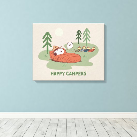 pinda's | Snoopy- en Woodstock Slappers Canvas Afdruk (Insitu (Houten vloer))