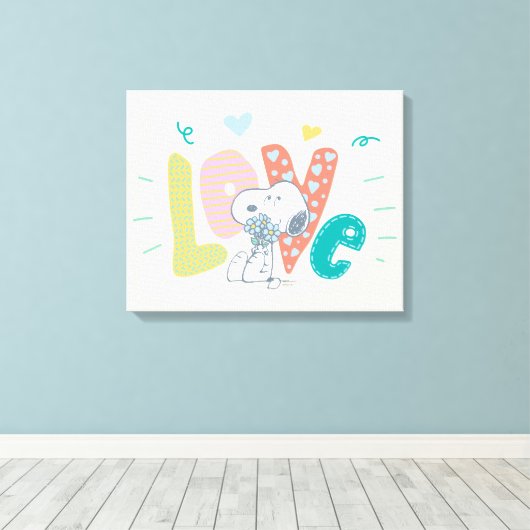 pinda's | Snoopy Flower Love Canvas Afdruk (Insitu (Houten vloer))