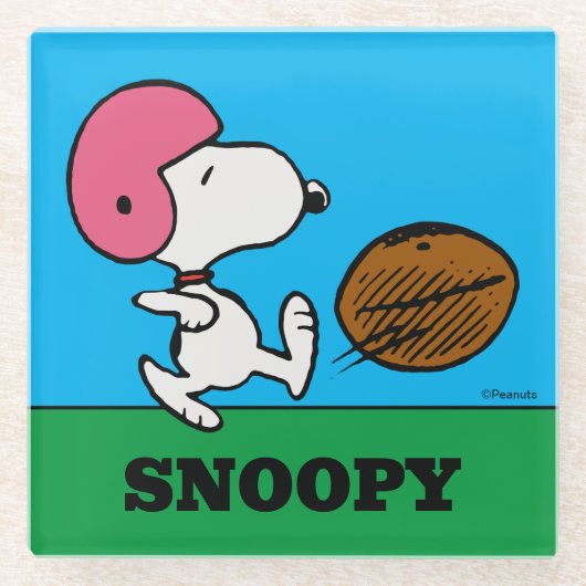 pinda's | Snoopy Football Kicker Glazen Onderzetter (Voorkant)