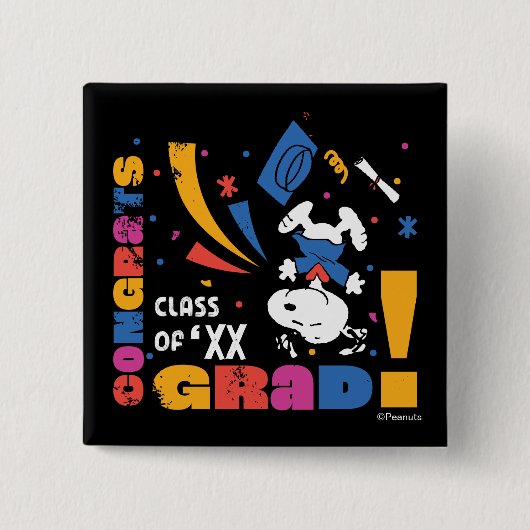 Pinda's Snoopy Gefeliciteerd Geslaagd Afstuderen C Vierkante Button 5,1 Cm (Voorkant)