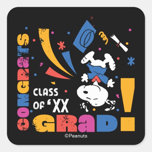 Pinda's Snoopy Gefeliciteerd Geslaagd Afstuderen C Vierkante Sticker (Voorkant)