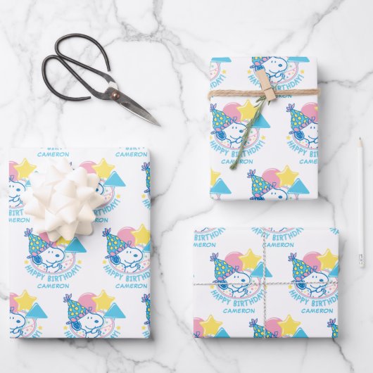 PINDA'S | Snoopy Gelukkige Verjaardagsballonnen Inpakpapier Vel (Voorkant)