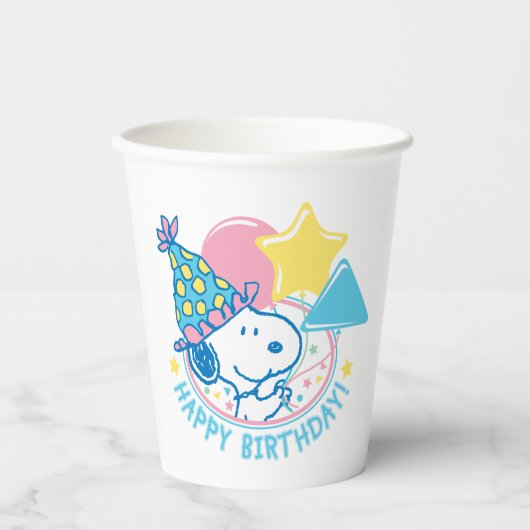 PINDA'S | Snoopy Gelukkige Verjaardagsballonnen Papieren Bekers (Voorkant)