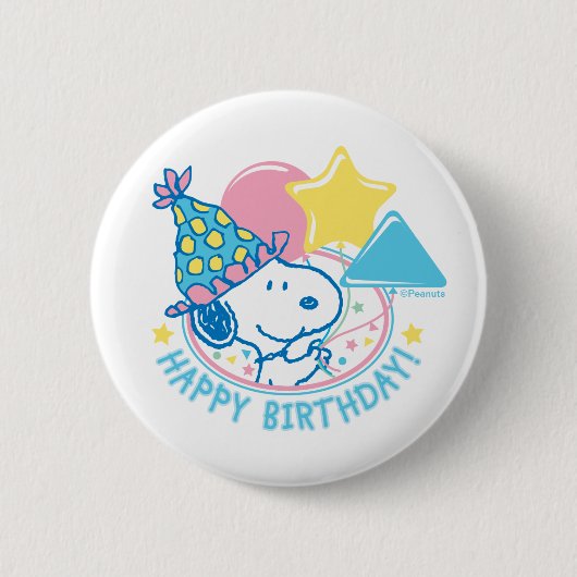 PINDA'S | Snoopy Gelukkige Verjaardagsballonnen Ronde Button 5,7 Cm (Voorkant)
