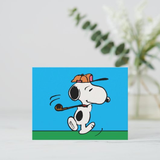 pinda's | Snoopy Golf Swing Briefkaart (Staand voorkant)