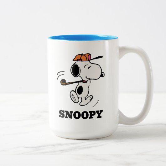 pinda's | Snoopy Golf Swing Tweekleurige Koffiemok (Rechts)