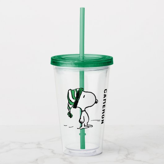 pinda's | Snoopy Green Snow Pet Acryl Drinkbeker (Voorkant)