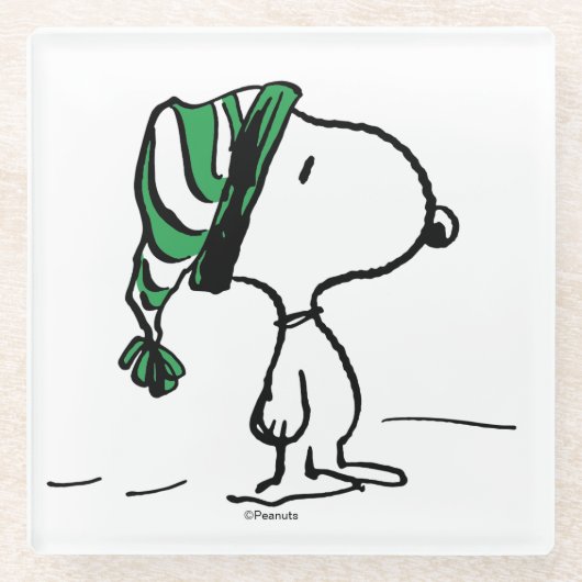 pinda's | Snoopy Green Snow Pet Glazen Onderzetter (Voorkant)