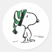 pinda's | Snoopy Green Snow Pet Ronde Sticker (Voorkant)