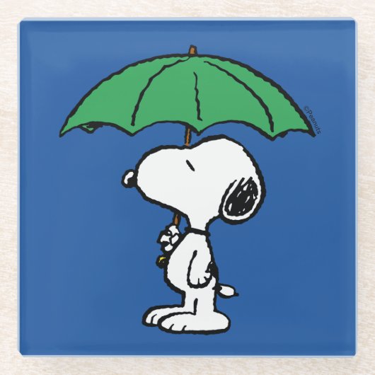 pinda's | Snoopy Green Umbrella Glazen Onderzetter (Voorkant)