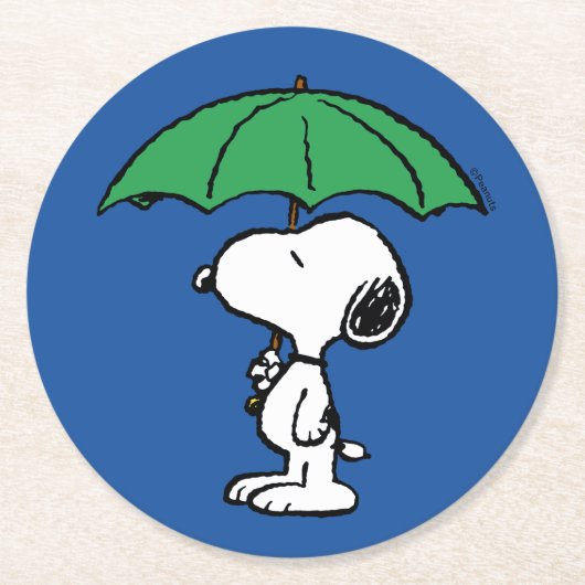 pinda's | Snoopy Green Umbrella Ronde Kartonnen Onderzetter (Voorkant)