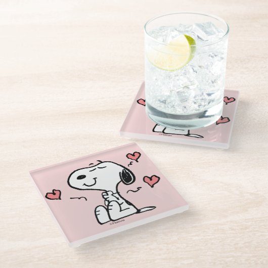 pinda's | Snoopy Hearts Glazen Onderzetter (Schuin)
