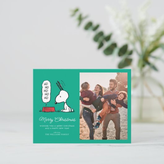 pinda's | Snoopy Ho Ho Eetgerecht Feestdagenkaart (Staand voorkant)