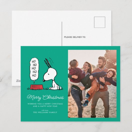 pinda's | Snoopy Ho Ho Eetgerecht Feestdagenkaart (Voorkant / Achterkant)
