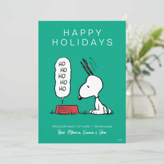 pinda's | Snoopy Ho Ho Eetgerecht Feestdagenkaart (Staand voorkant)