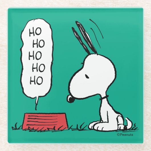 pinda's | Snoopy Ho Ho Eetgerecht Glazen Onderzetter (Voorkant)