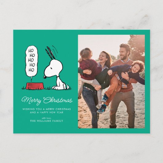 Pinda's | Snoopy Ho Ho Ho Voerbak Feestdagenkaart (Voorkant)